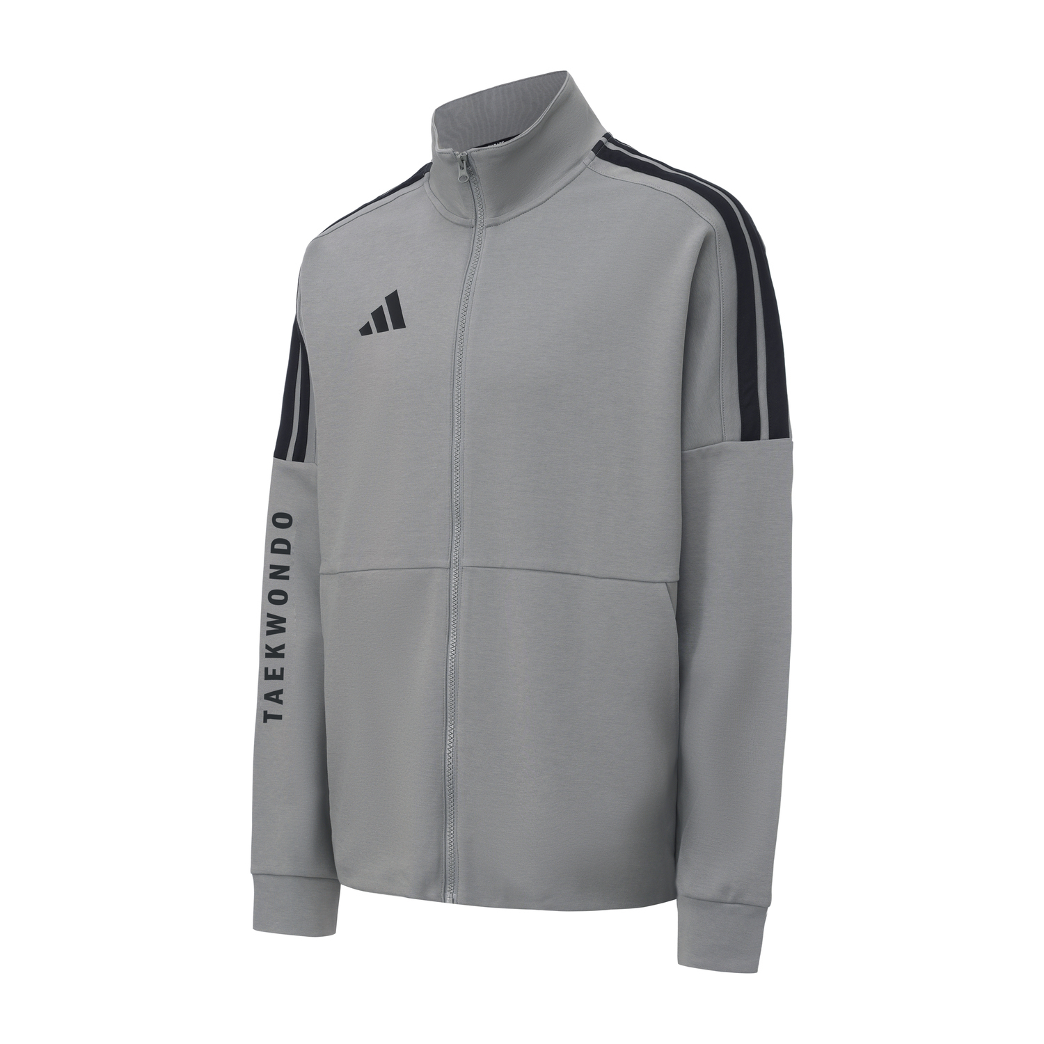 Adidas Куртка 3 Stripes Unisex, темно-серая с черными полосами, воротник стойка, с карманами, вязаная — фото 4