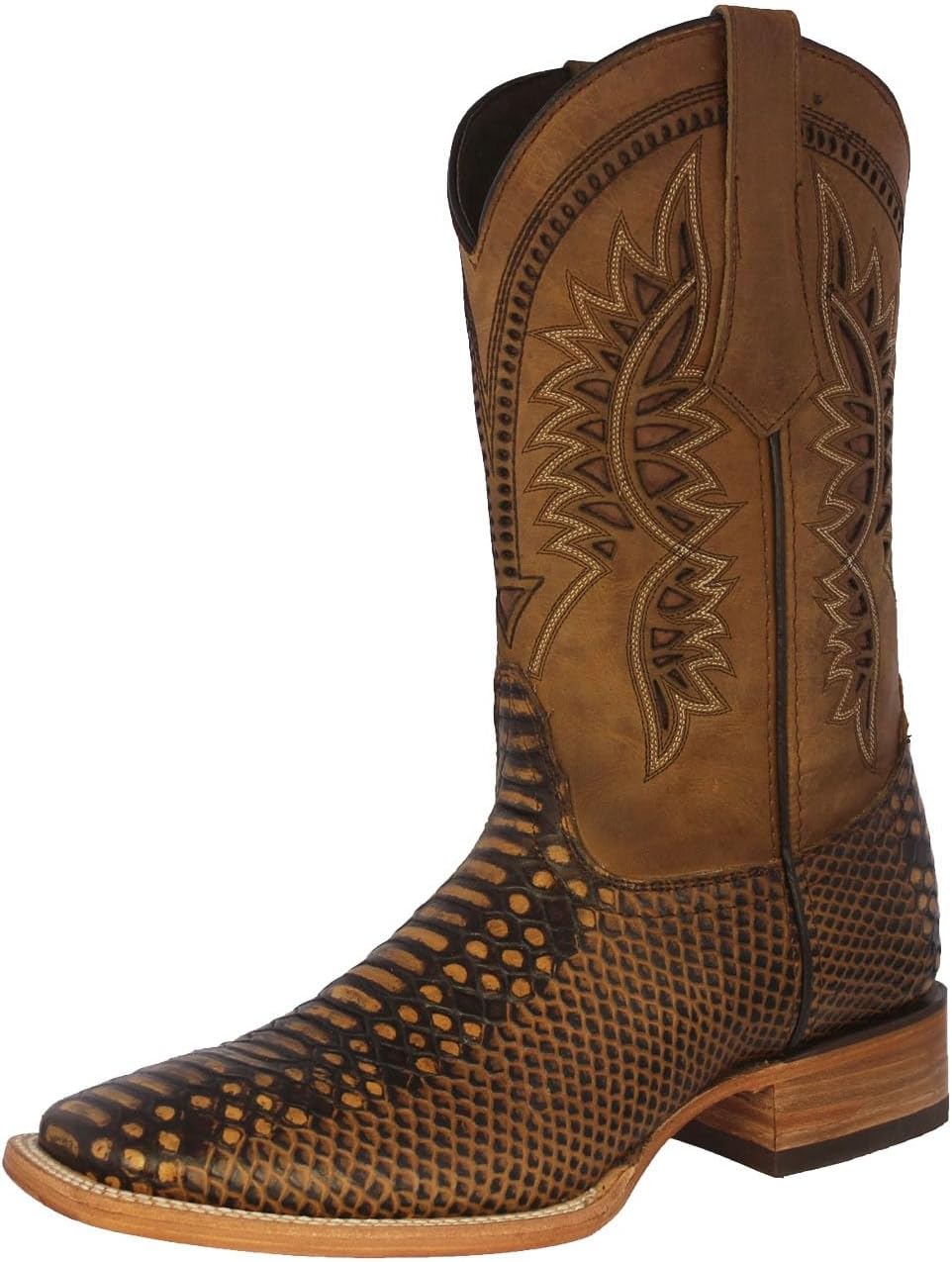 

Мужские ковбойские сапоги Texas Legacy Honey Brown из западной кожи с принтом под змею и квадратным носком