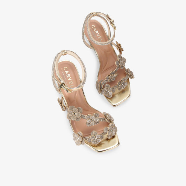 Босоножки на каблуке Carvela Petalo с пайетками и стразами из искусственной кожи металлик, золотой — фото 2