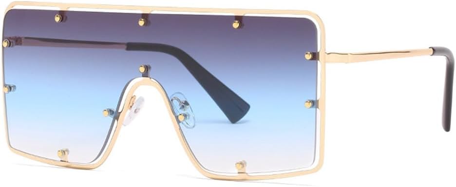 

Большие безободковые солнцезащитные очки для женщин, винтажные солнцезащитные очки с заклепками для мужчин, очки в стиле стимпанк, защита от ультрафиолета UV400 LANGSER, 3