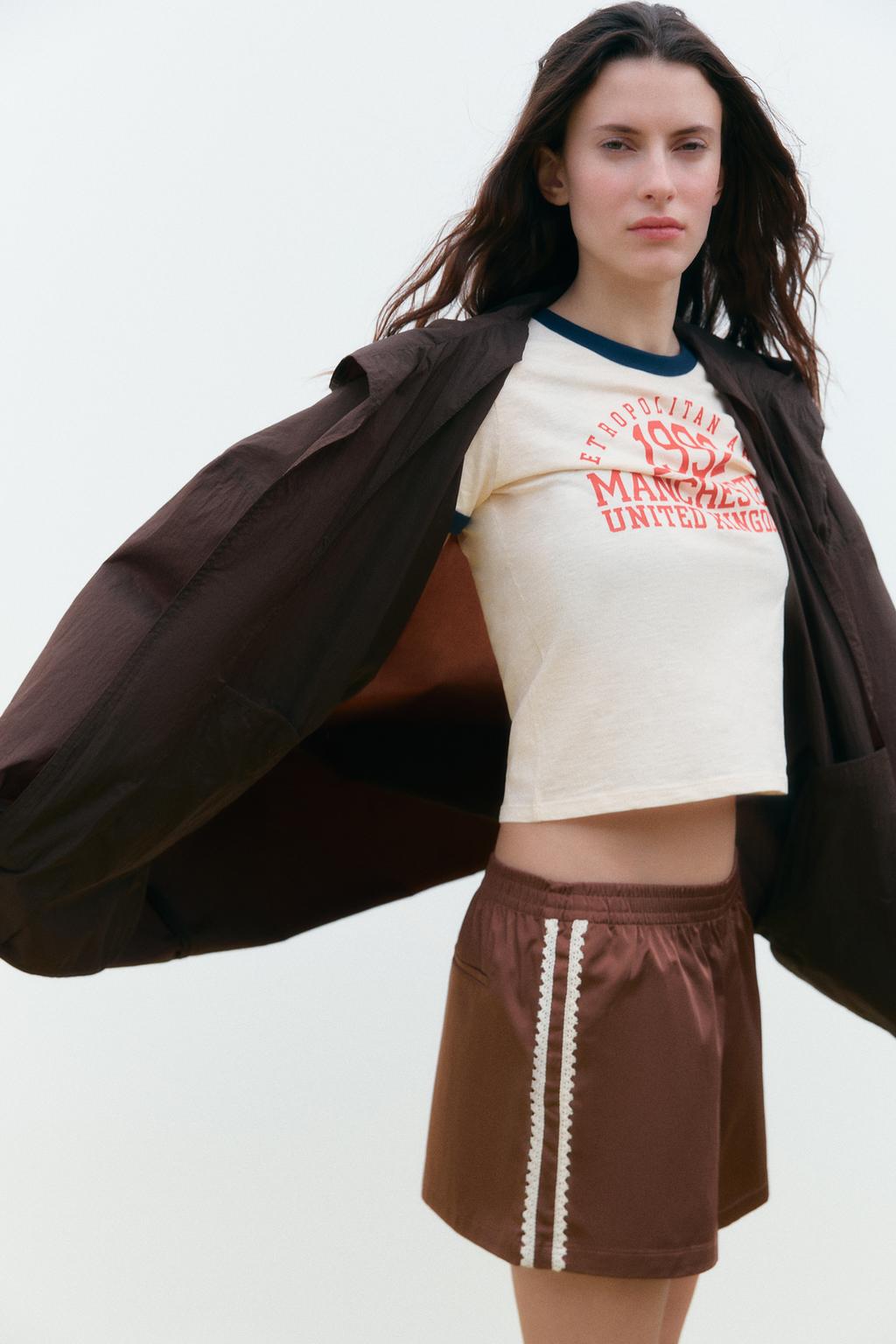 

Водоотталкивающая длинная куртка-парашют ZARA, цвет chocolate