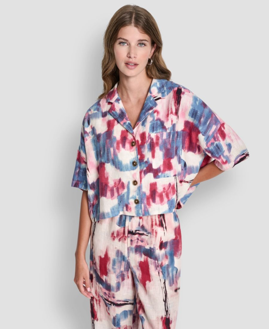 

Женская футболка с короткими рукавами и принтом, с отложным воротником DKNY, Urban Bloom