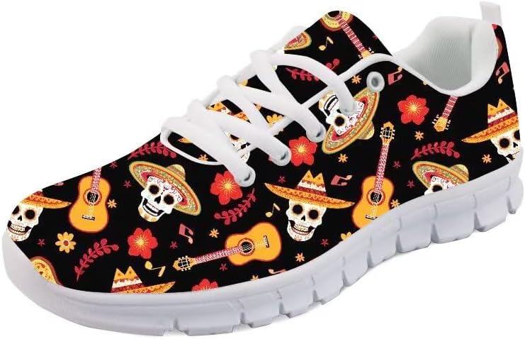 

Кроссовки Forchrinse с флагом Мексики для мужчин и женщин, патриотическая обувь для бега и прогулок, противоскользящие, к Синко-де-Майо, легкие, Mexico Skull With Guitar