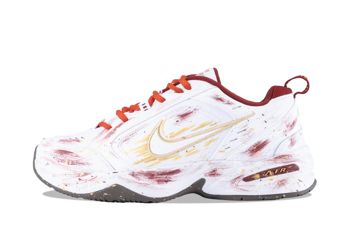 

Nike Эйр Монарх 4 противоскользящие износостойкие низкие кеды унисекс белый красный золото, цвет White Red Gold