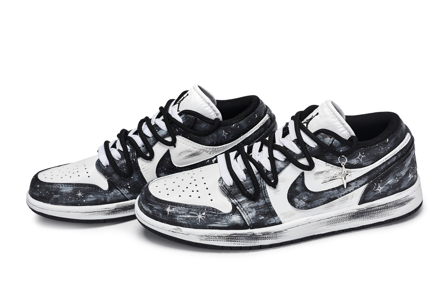 Air 1 811 Manufacturing, Silver Starry Stream низкие кожаные баскетбольные кроссовки Unisex черный белый серый Jordan, черный белый серый — фото 4