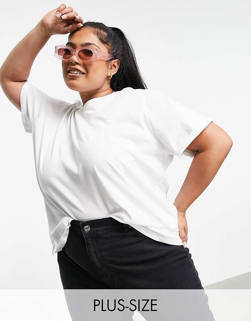 

Белая хлопковая футболка с круглым вырезом Pieces Curve - WHITE