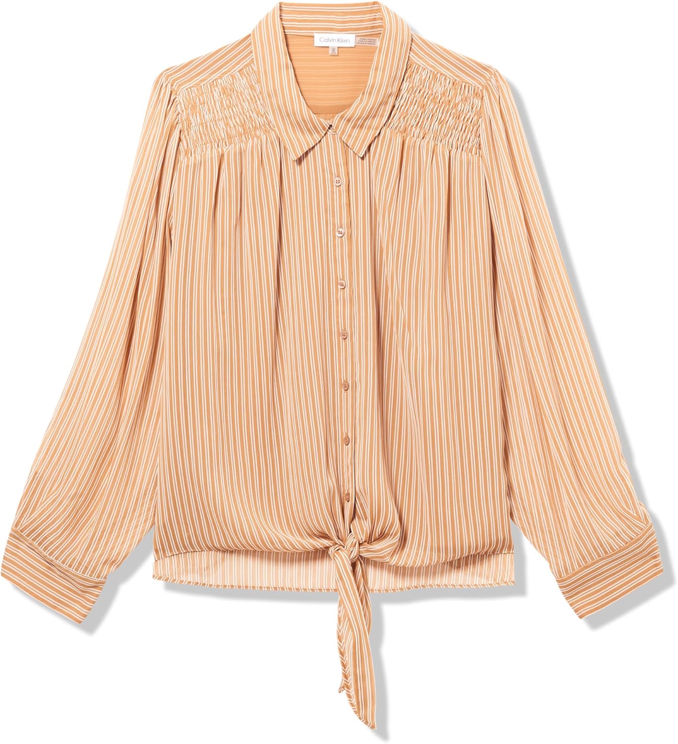 

Женский топ Calvin Klein с принтом, асимметричным лифом и длинными рукавами, Luggage/White Multi