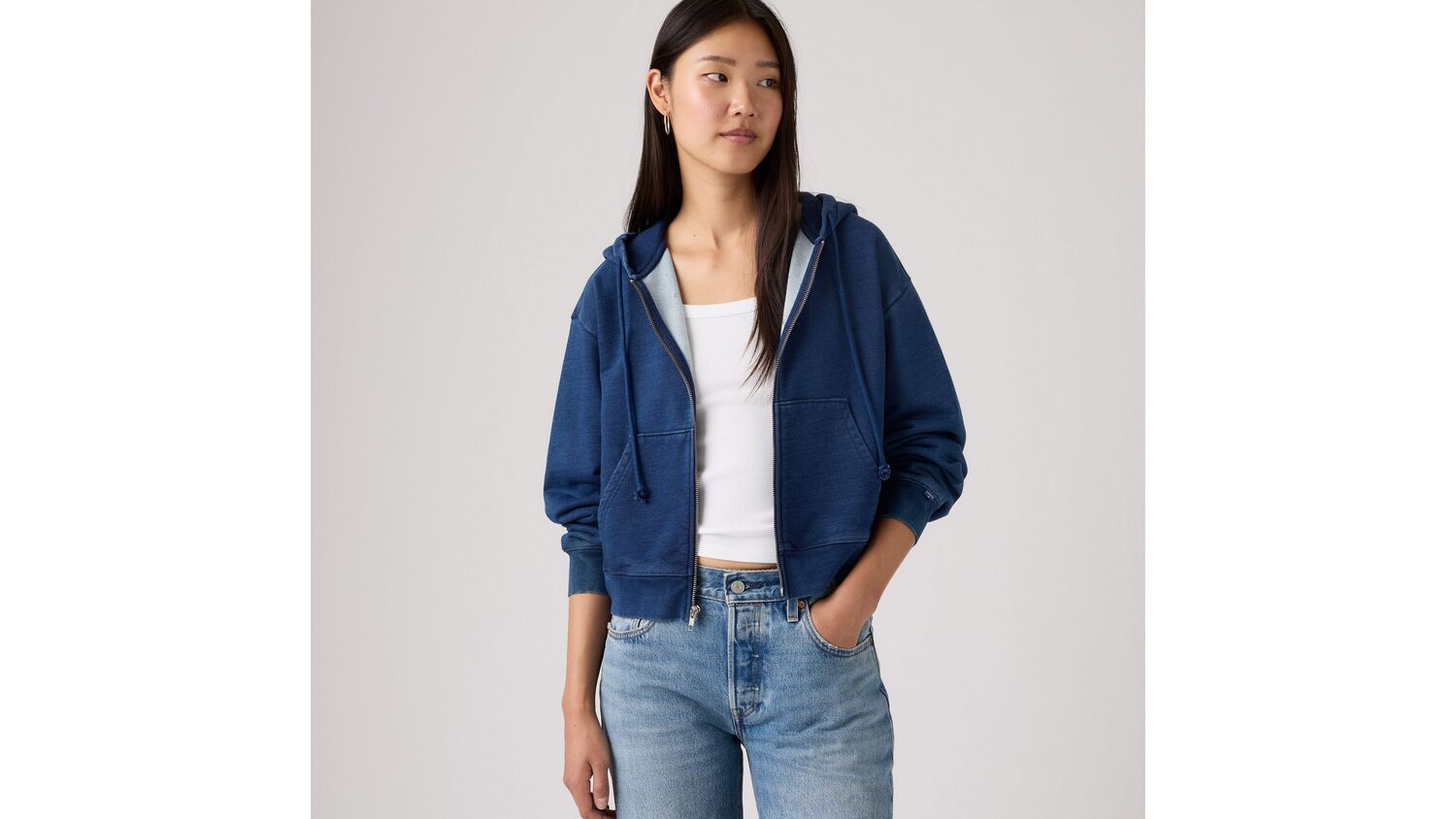 

Толстовка с капюшоном на молнии Heritage Levi's, Rinsed Out Indigo - Blue