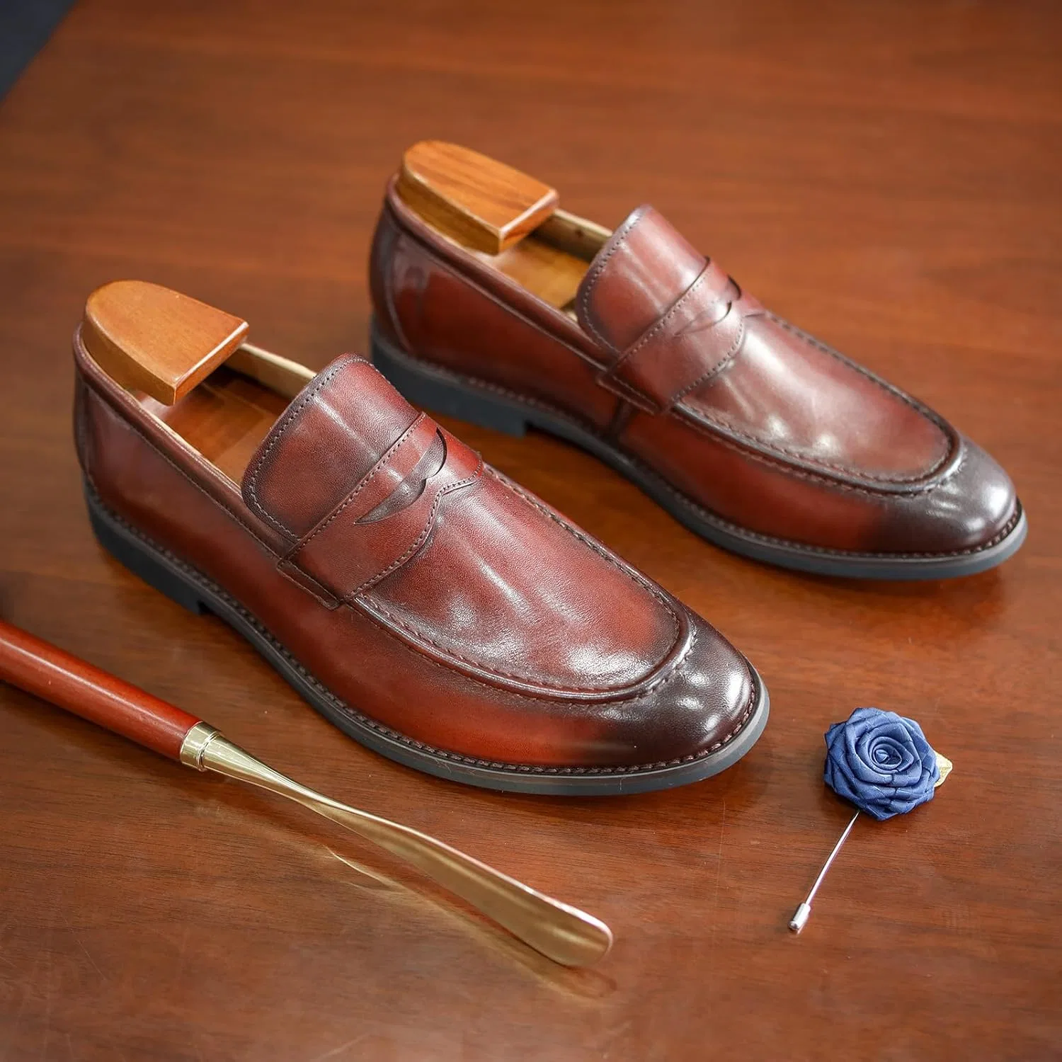 Лоферы кожаные Mens Loafer Shoes, коричневый — фото 2