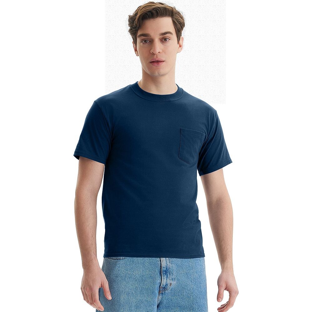 

Мужская футболка с двумя карманами Hanes Beefy-T, темно-синий