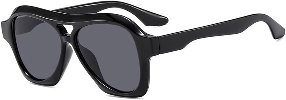 

Модные солнцезащитные очки-пилот с двойной перемычкой, женские, в стиле ретро, ​​с прозрачными линзами, защита от УФ-излучения UV400, мужские, в стиле панк WNCKSQ, Black Gray