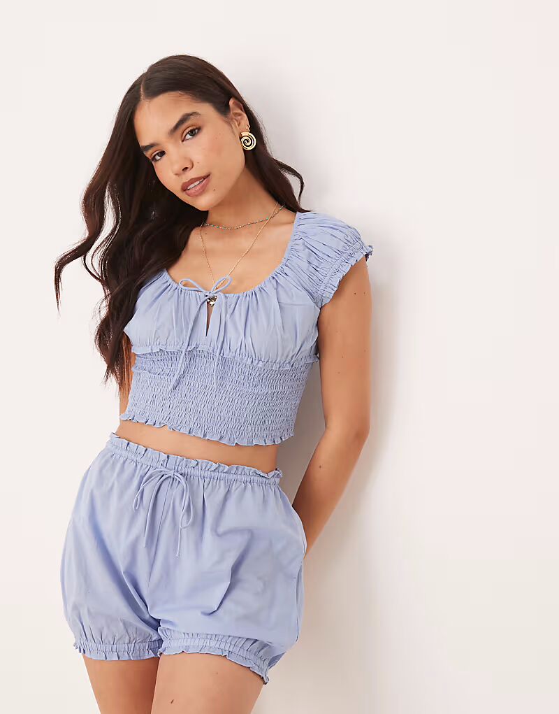 

Пляжный укороченный топ со сборками, темно-синего цвета Aray