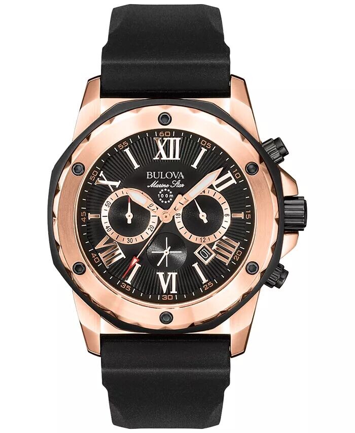 

Мужские часы с хронографом, черный каучуковый ремешок, 44 мм 98B104 Bulova