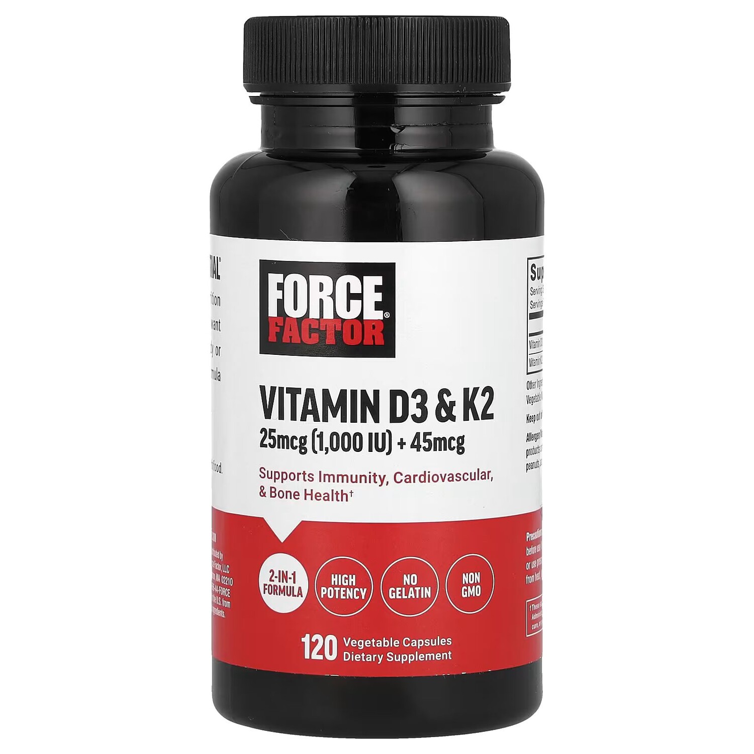 

Витамины D3 и K2, 120 растительных капсул Force Factor