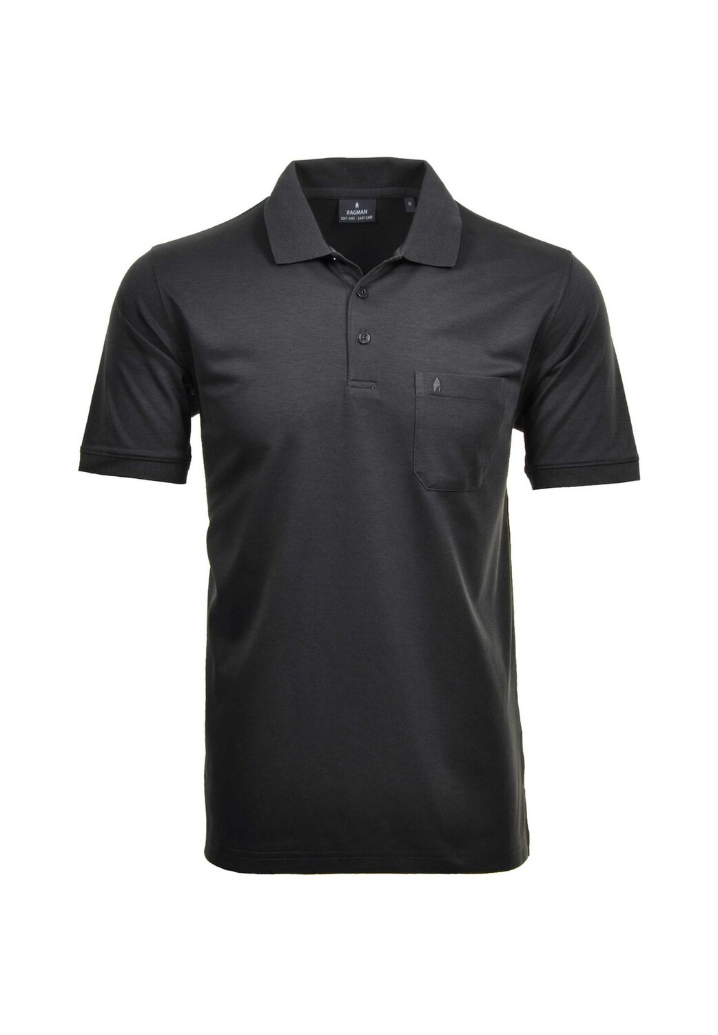 

Мужская рубашка-поло - верх, футболка-поло мягкой вязки, смесовый хлопок, нагрудный карман, планка на пуговицах, короткая, однотонная RAGMAN, темно-серый