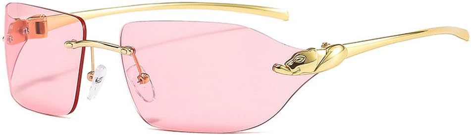 

Винтажные уникальные солнцезащитные очки с принтом гепарда для женщин, без оправы, с прозрачными линзами, как у океанских птиц, мужские солнцезащитные очки с защитой от УФ-излучения UV400 WNCKSQ, Golden Pink