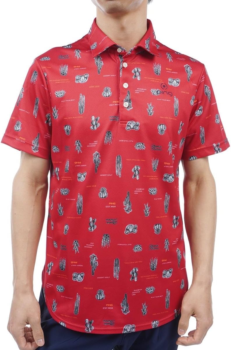 

Мужская рубашка-поло с коротким рукавом (принт кактуса, влагоотводящая, быстросохнущая) / для гольфа / 621-4160315 Ping Apparel, розовый