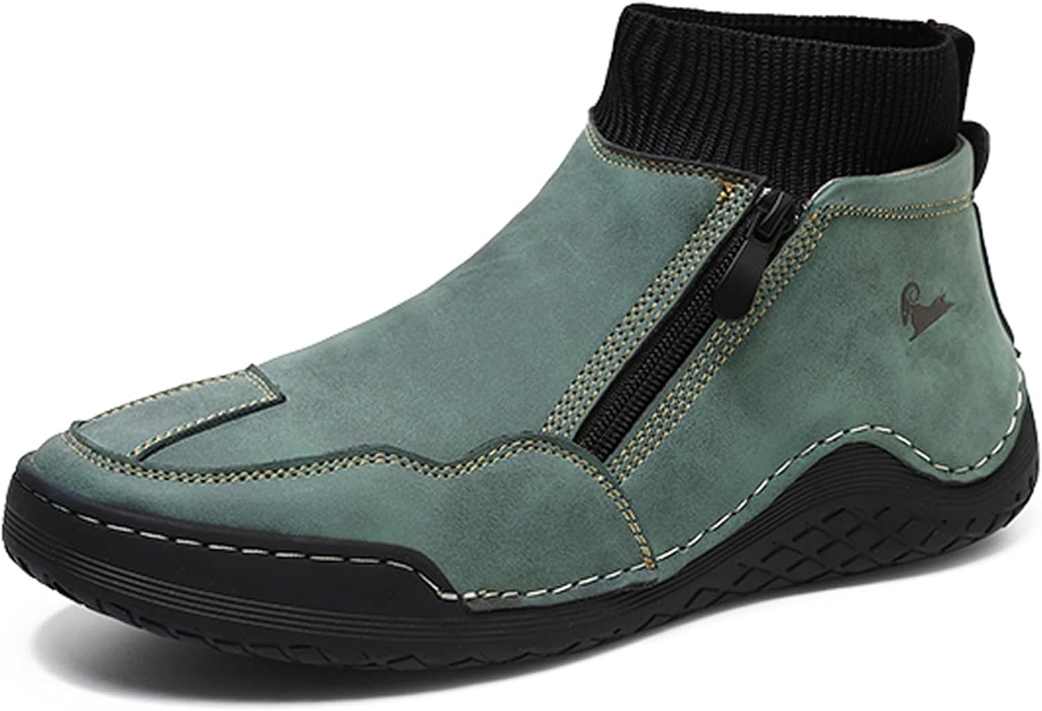 

Мужские кожаные повседневные носочные лоферы RiceelSor с высоким верхом, ручной строчкой, боковой молнией, нескользящей подошвой, ботинки-чукка, полностью утепленные мехом, удобные теплые туфли, зеленый