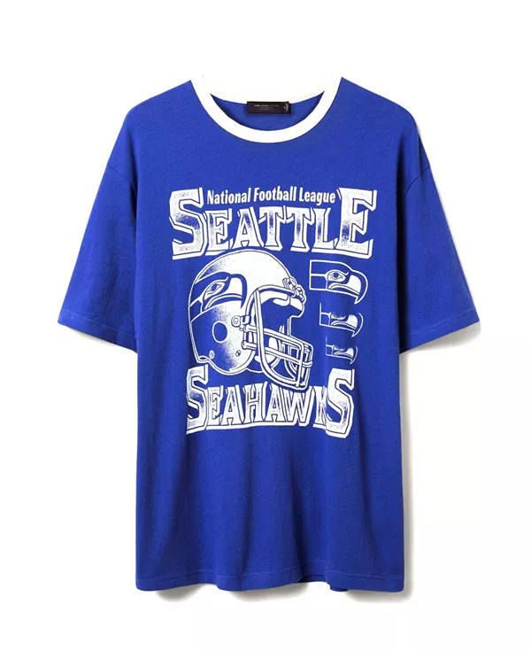 

Футболка унисекс с символикой НФЛ «Лос-Анджелес Рэмс» большого размера с контрастной отделкой Junk Food Clothing, синий