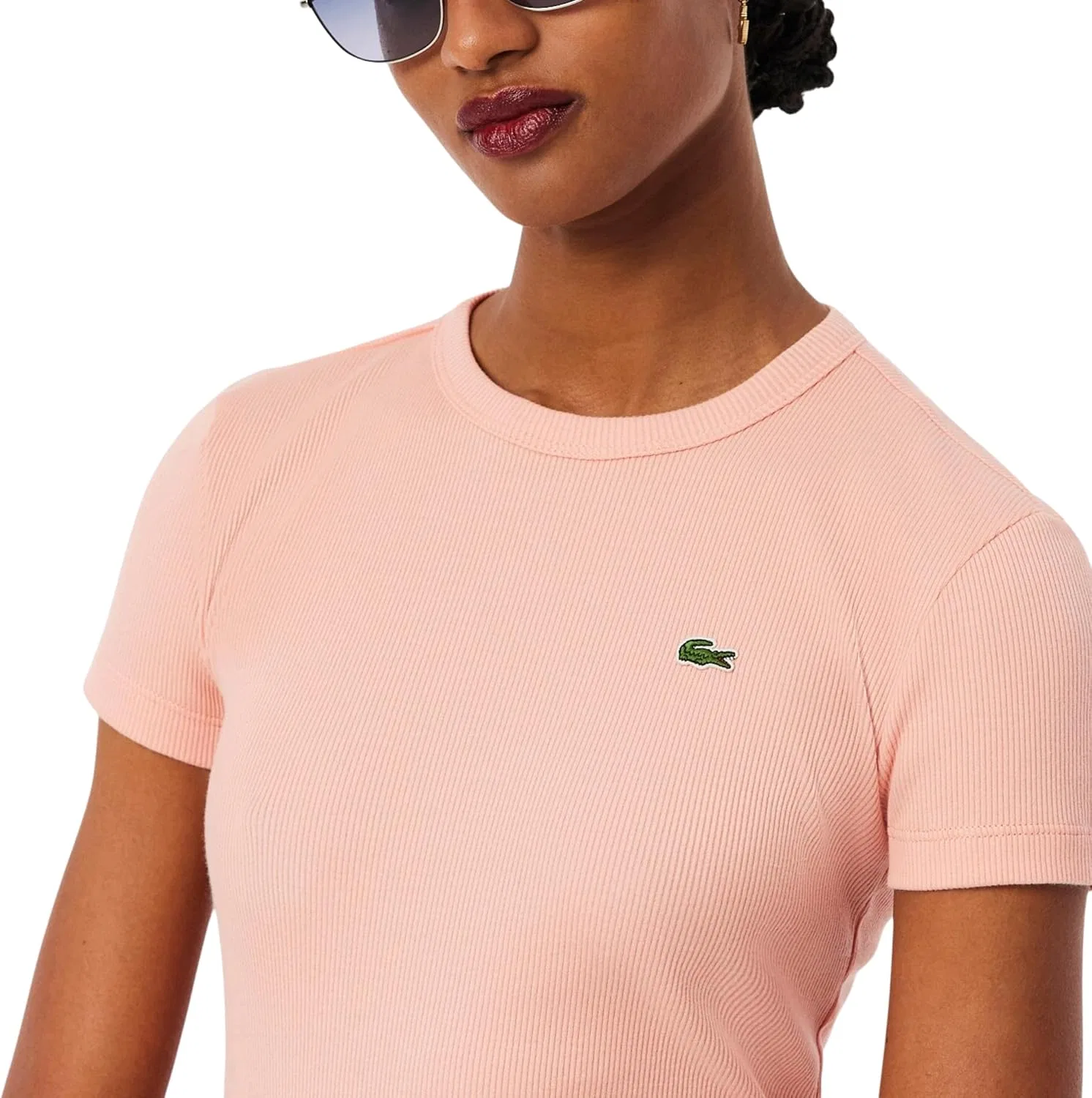 Футболка Lacoste приталенная в рубчик, женская, 100% хлопок — фото 4
