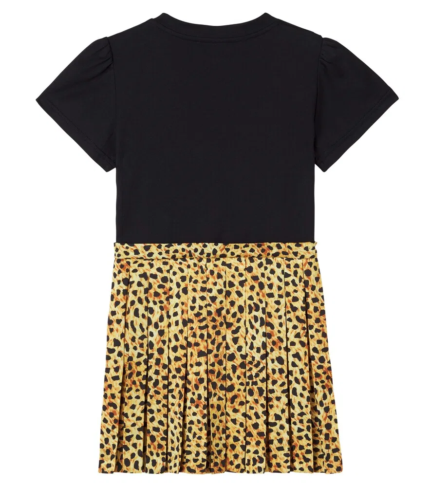Платье из хлопкового трикотажа и твила с леопардовым принтом Versace Kids, черный — фото 4