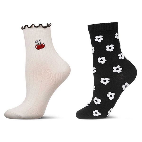 

2 пары женских модных носков с цветочным принтом Memoi, Mixed