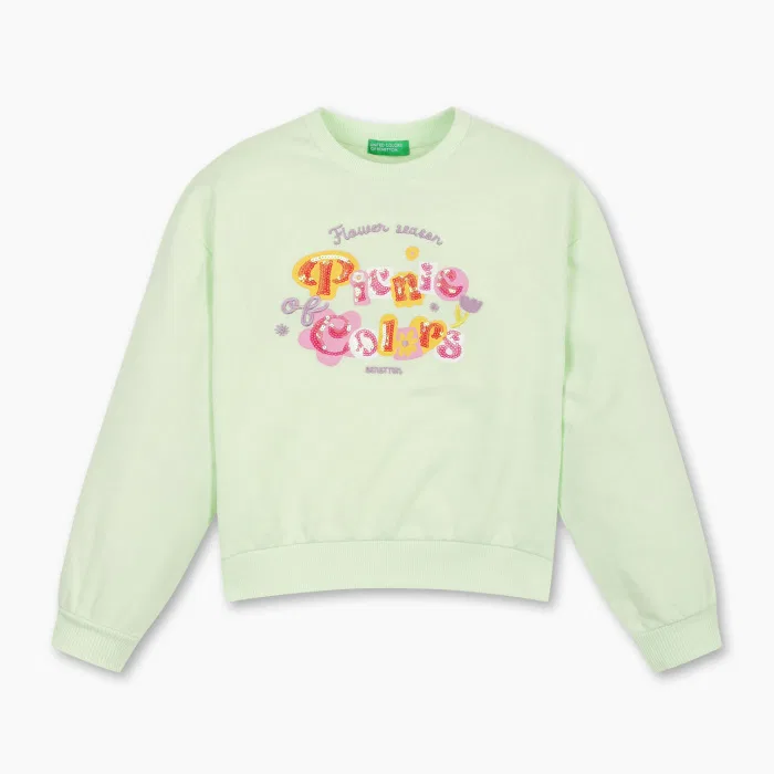 Детский свитшот Picnic Flower, лавандовый, от Benetton Kids