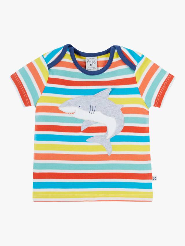 

Футболка Baby Bobster с аппликацией акулы из органического хлопка Frugi, Sea Rainbow Stripe