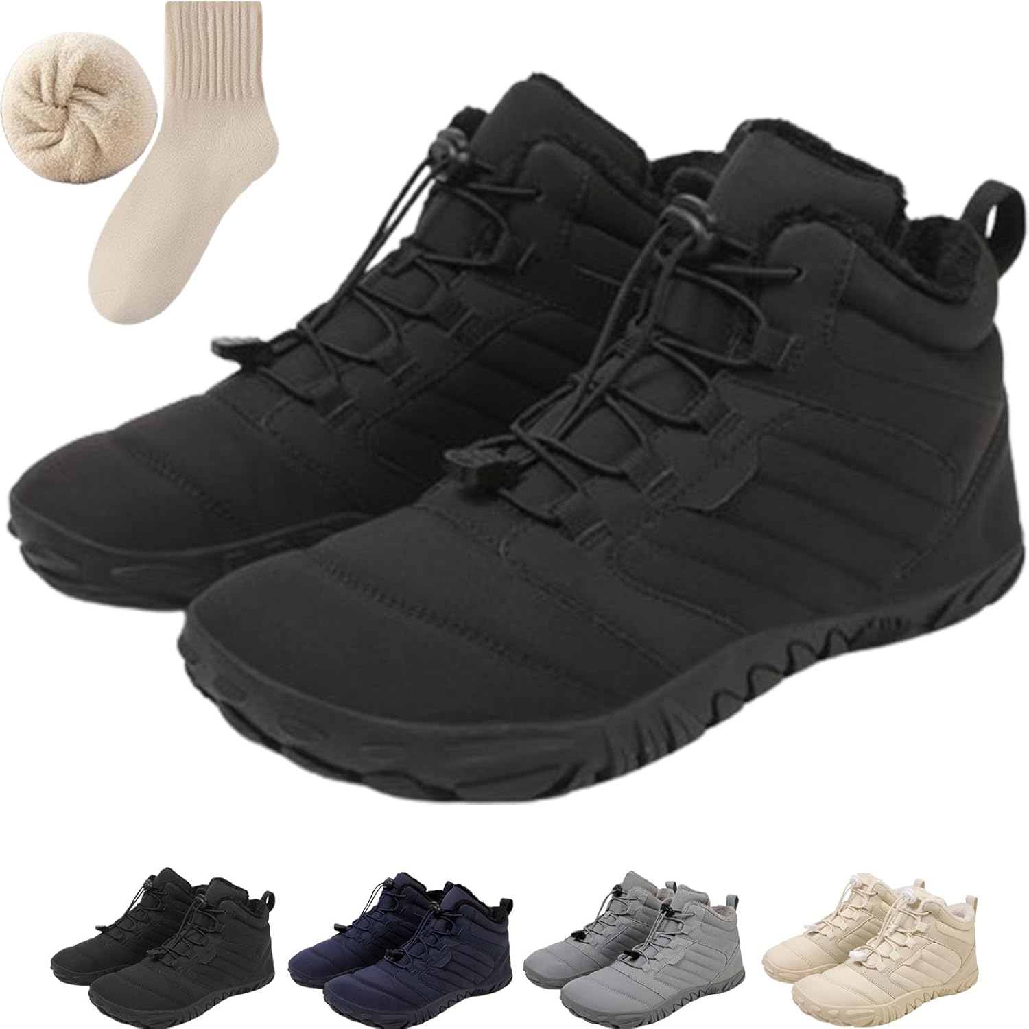 

Зимние походные ботинки для женщин и мужчин, водонепроницаемые, теплые, повседневные снежные, с нескользящей подошвой, минималистичная обувь для прогулок на открытом воздухе Generic, черный