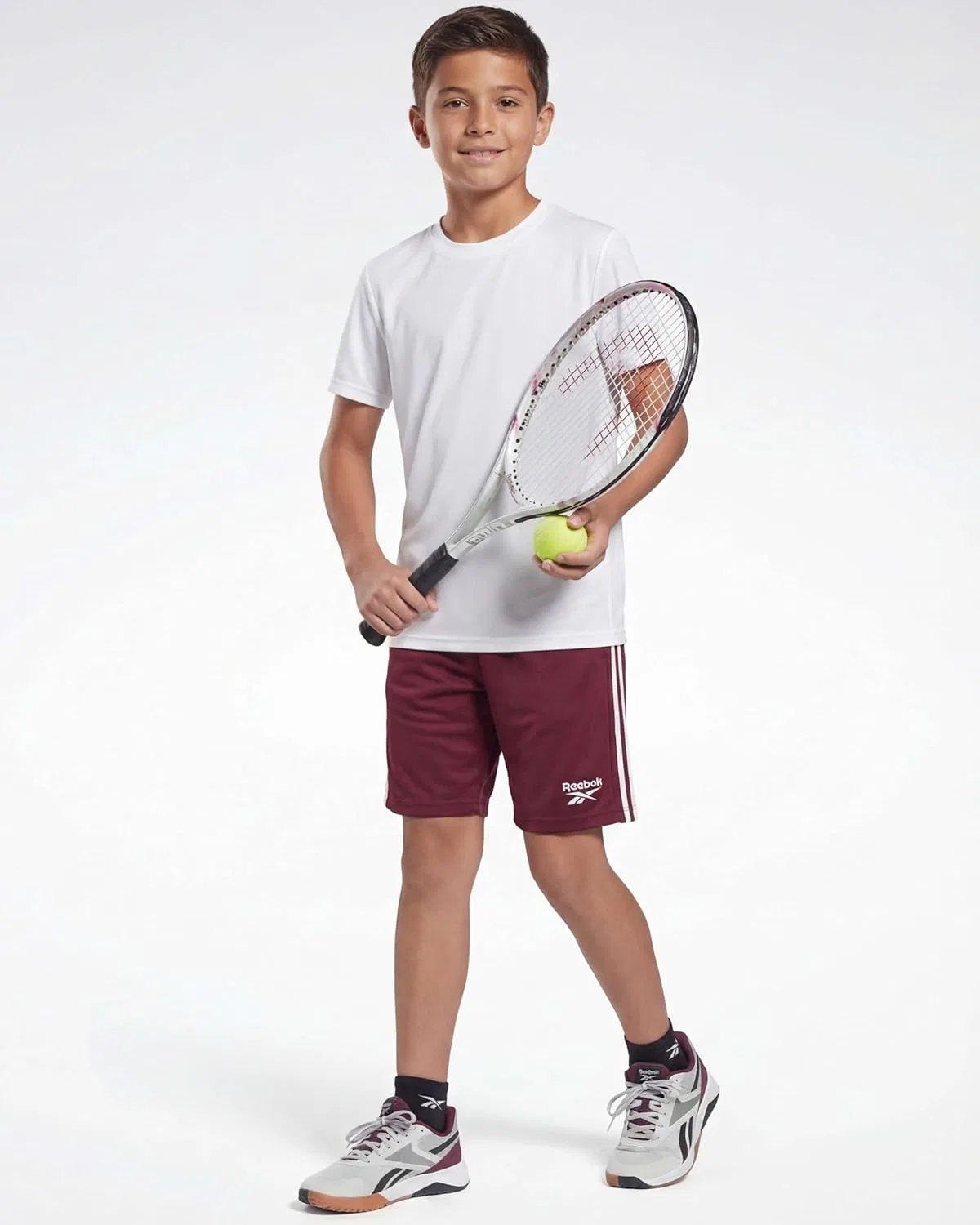 Шорты для мальчиков Dry Fit с боковой лентой Reebok, комплект из 3 шт, Solid Black, Solid Burgundy, Solid Ultimate Grey — фото 4