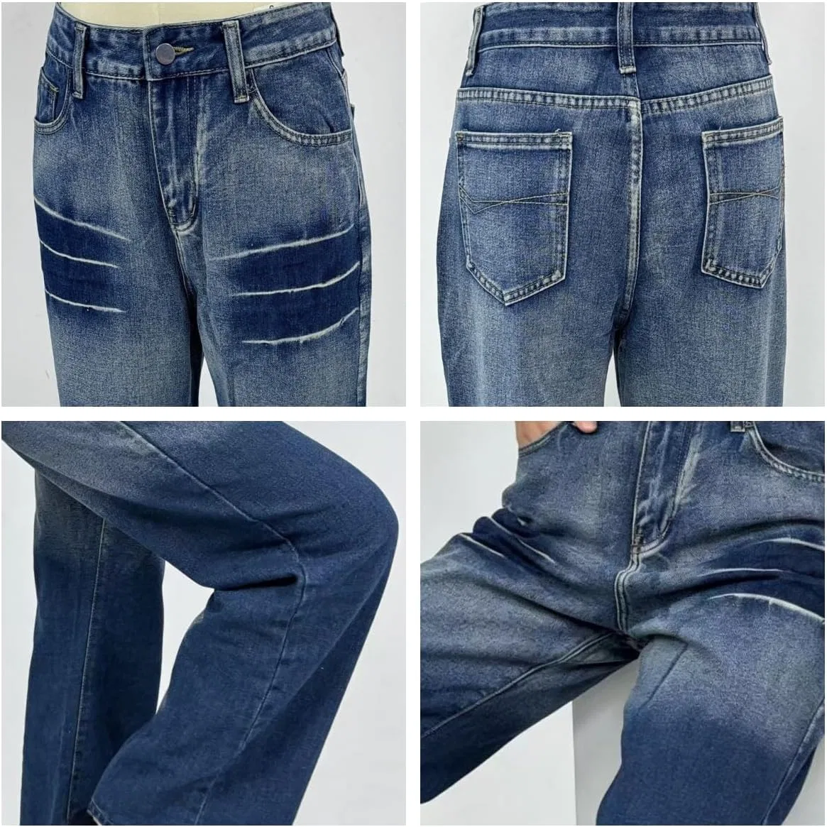 Женские джинсы Vintage Washed свободного кроя Generic, темно-синий — фото 4