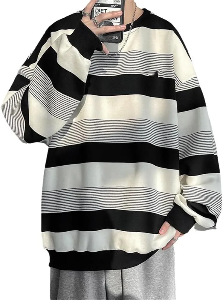 

Xingfenly полосатый оверсайз мужской свитшот весенний casual круглый вырез худи корейский стиль унисекс