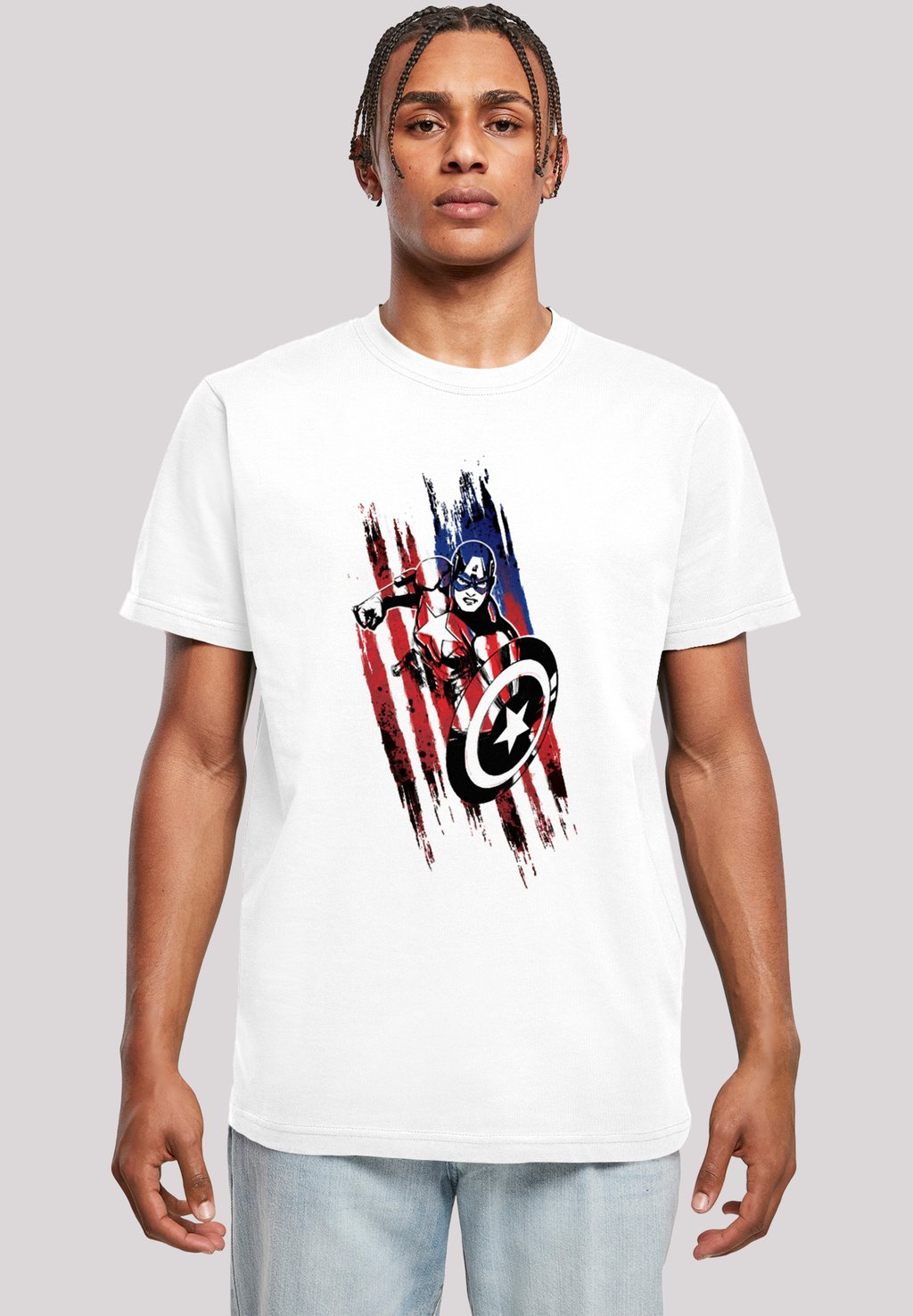 

Футболка с принтом MARVEL AVENGERS CAPTAIN AMERICA STREAKS SUPERHEROES F4NT4STIC, белый
