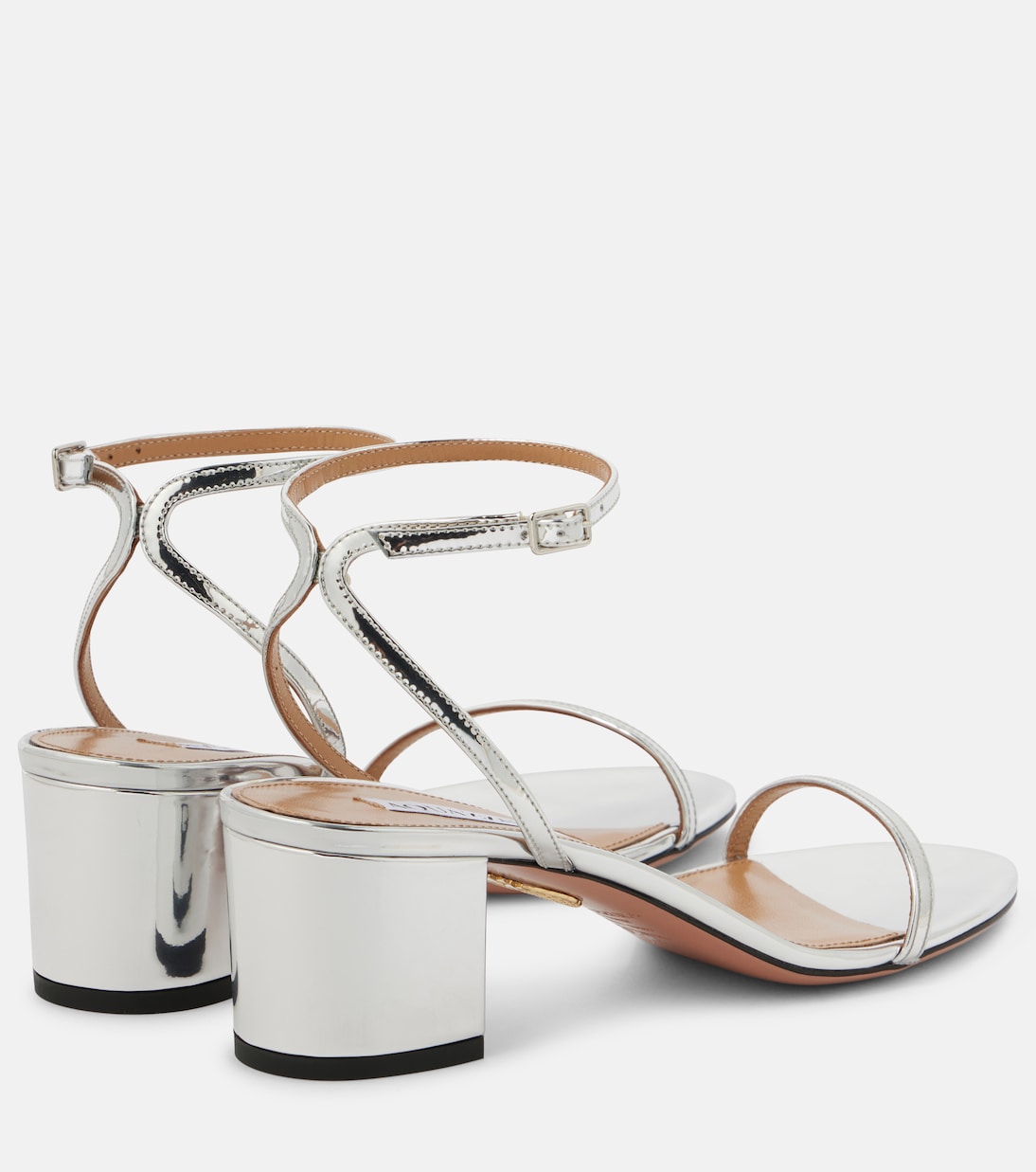 Сандалии из зеркальной кожи Olie 50 Aquazzura, серебряный — фото 3