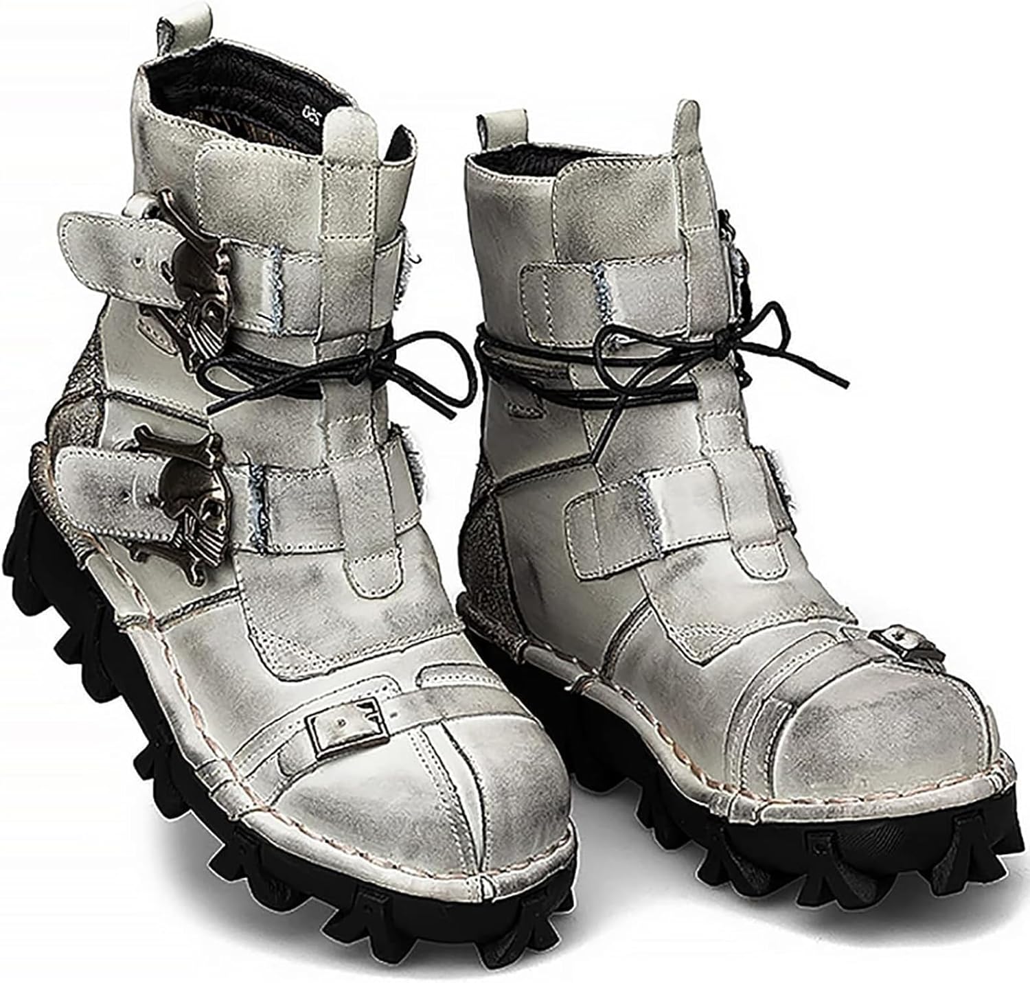 

Мужские ретро-мотоциклетные ботинки AACHEN, большие размеры, панк-короткие ботинки с черепом, ручная работа, из натуральной кожи, тактические ботинки, 6.5, белые