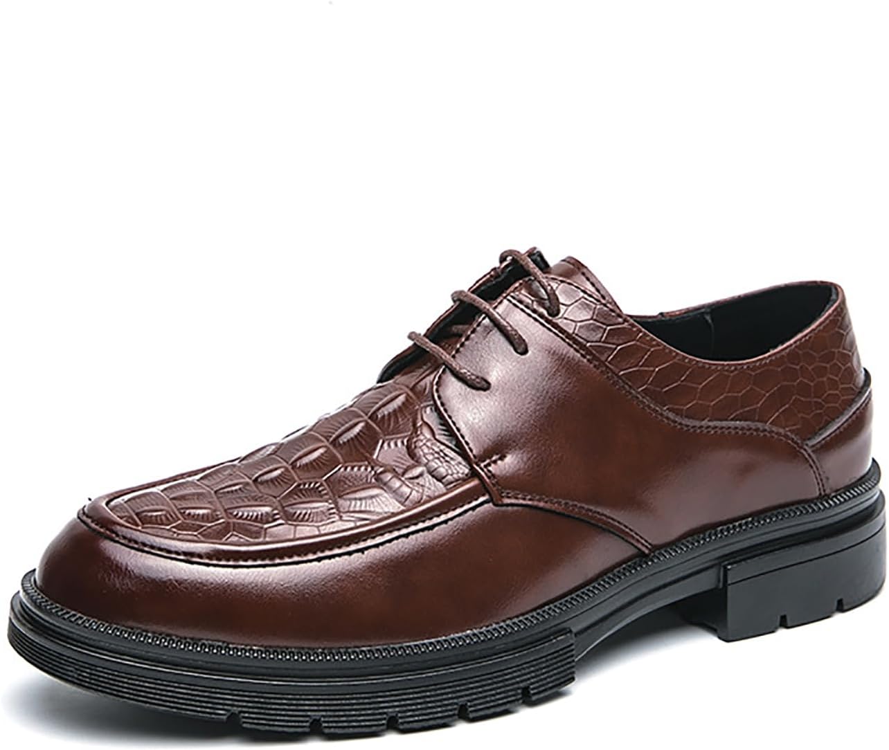 

Мужские кожаные оксфорды с принтом на платформе, модные, на шнуровке, с противоскользящей ребристой подошвой, низкий каблук, деловые дерби оксфорды для свадьбы и офиса Egebs, коричневый