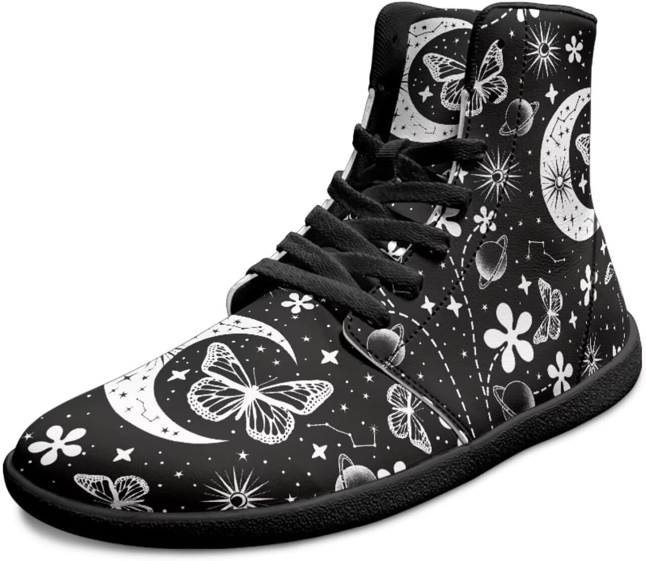 

Мужские широкие кроссовки Binienty для ходьбы, высокие минималистичные кеды с противоскользящим покрытием и нулевым перепадом высоты подошвы, спортивные кроссовки, размеры US 6-14, Moon Butterfly Planet