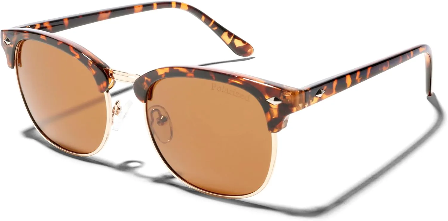 

Солнцезащитные очки ShadyVEU в стиле ретро, ​​полуободковые, поляризованные, для защиты от UVA и UVB лучей, для мужчин и женщин, Glossy Tortoise Frame / Gold Trim