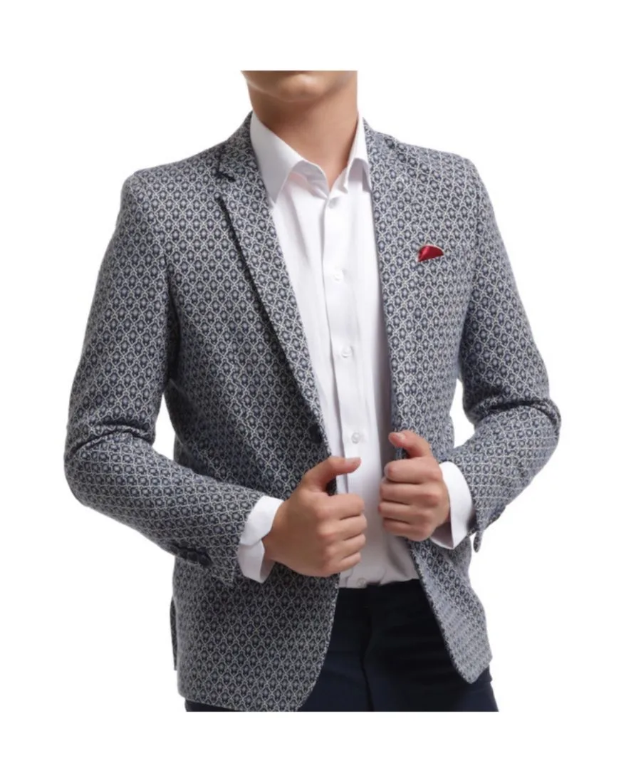 Детский приталенный пиджак с геометрическим узором из парчи Elie Balleh, темно-синий