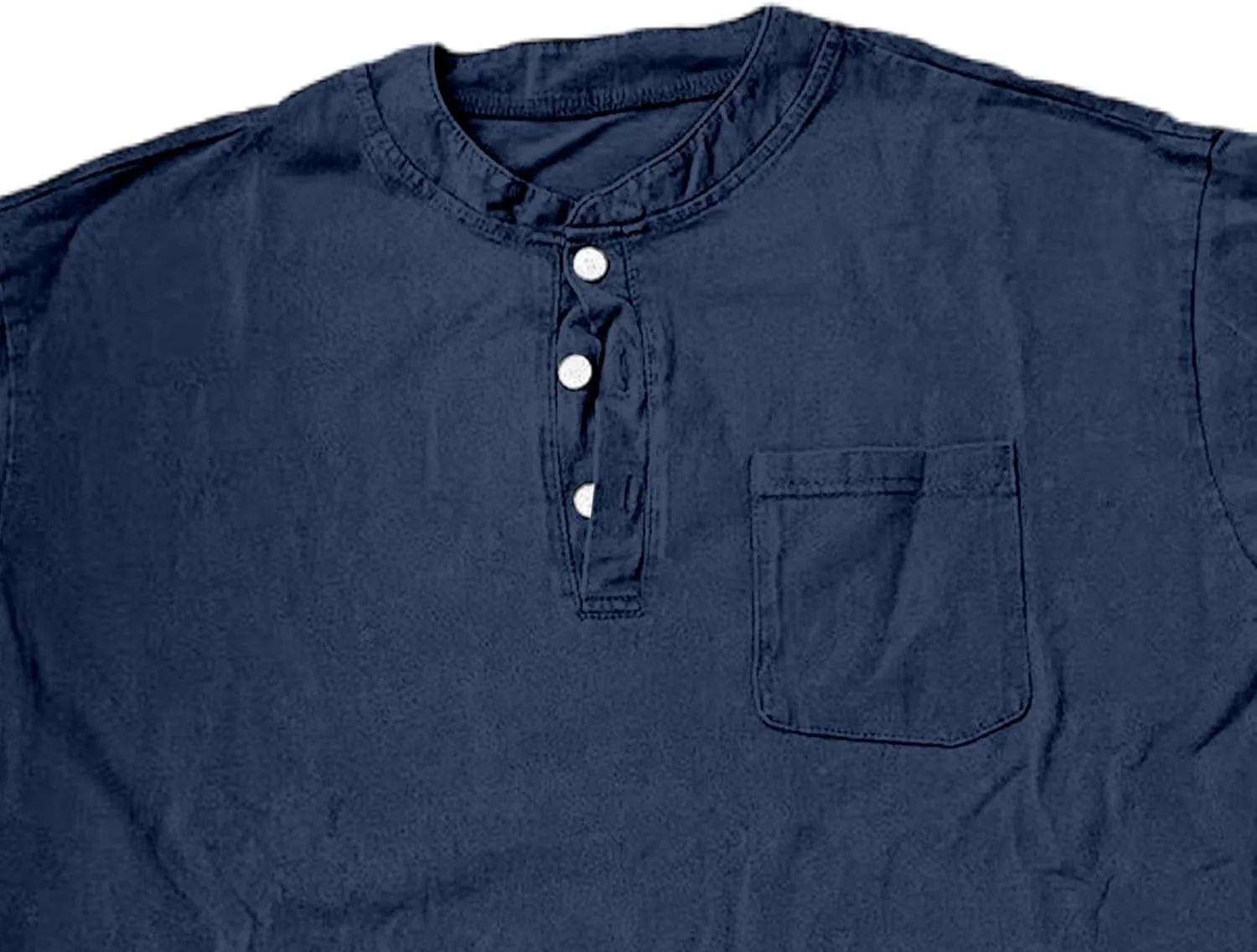 Мужская хлопковая рубашка Vintage Henley с коротким рукавом, Casual, Washed Imitation Denim, Loose Fit — фото 3