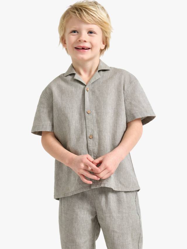 

Детская рубашка с коротким рукавом из льна и хлопка Lindex, Dusty Green