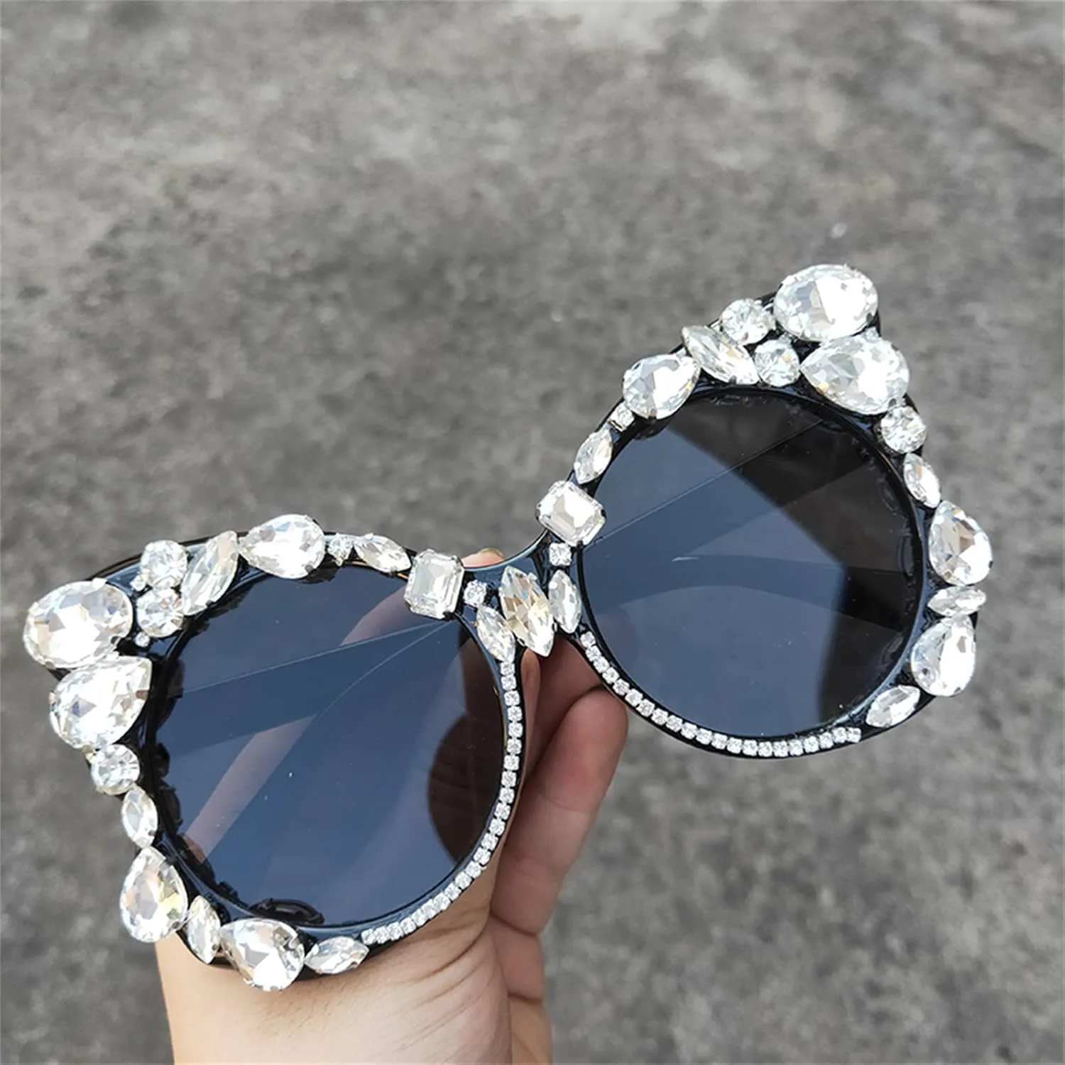 

Willochra Модные солнцезащитные очки большого размера с блестками и стразами в форме «кошачьего глаза» для женщин, солнцезащитные очки-бабочки с бриллиантами, Black