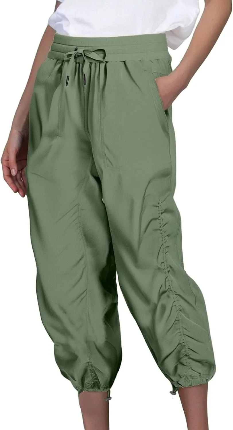 Женские летние капри-брюки Stretch Lightweight Quick-Dry Casual с кулиской и эластичным поясом для путешествий и отдыха на природе с карманами Generic, зеленый