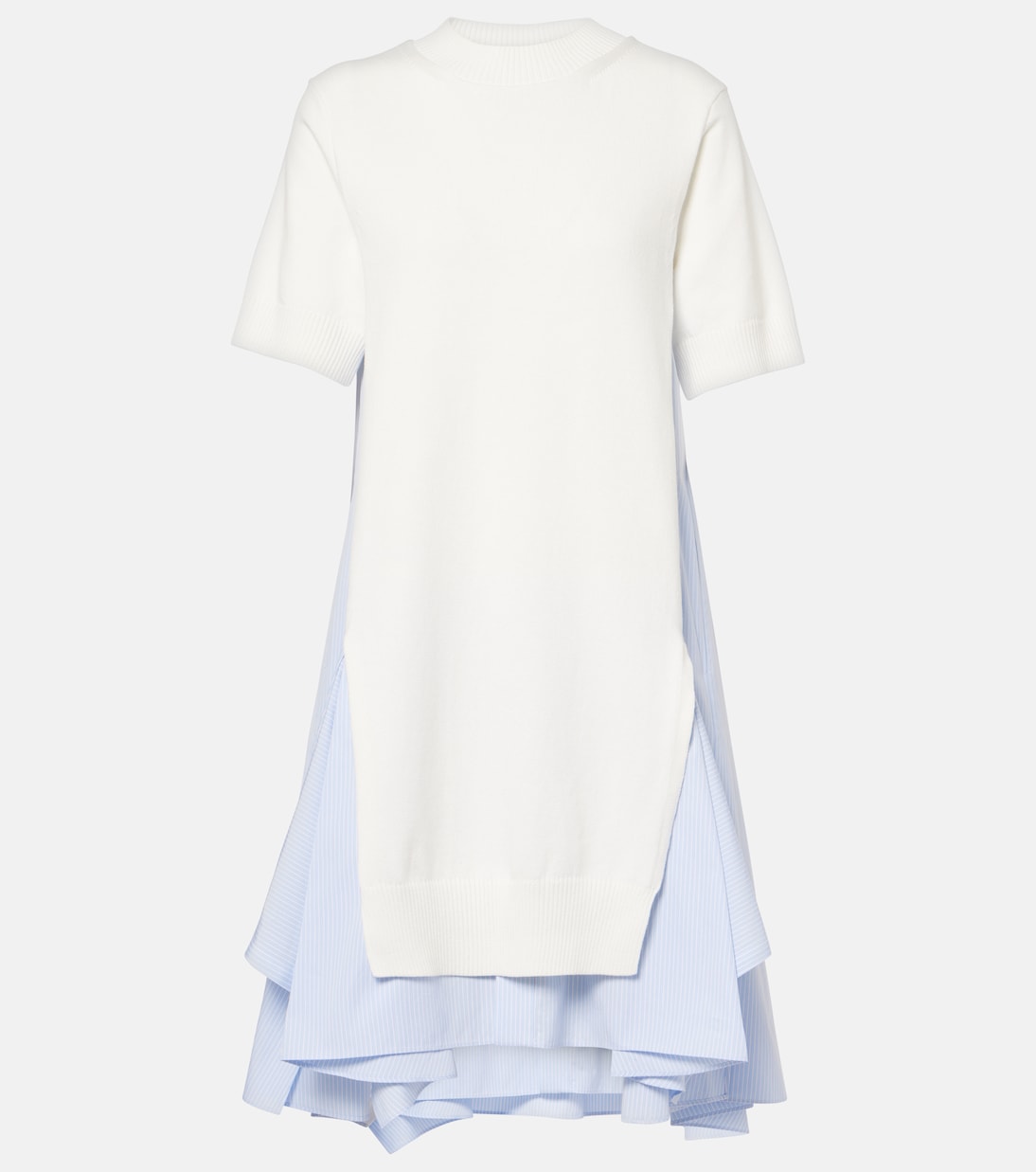 

Полосатое миди-платье из хлопковой поплиновой ткани Sacai, Off White×L/Blue Stripe