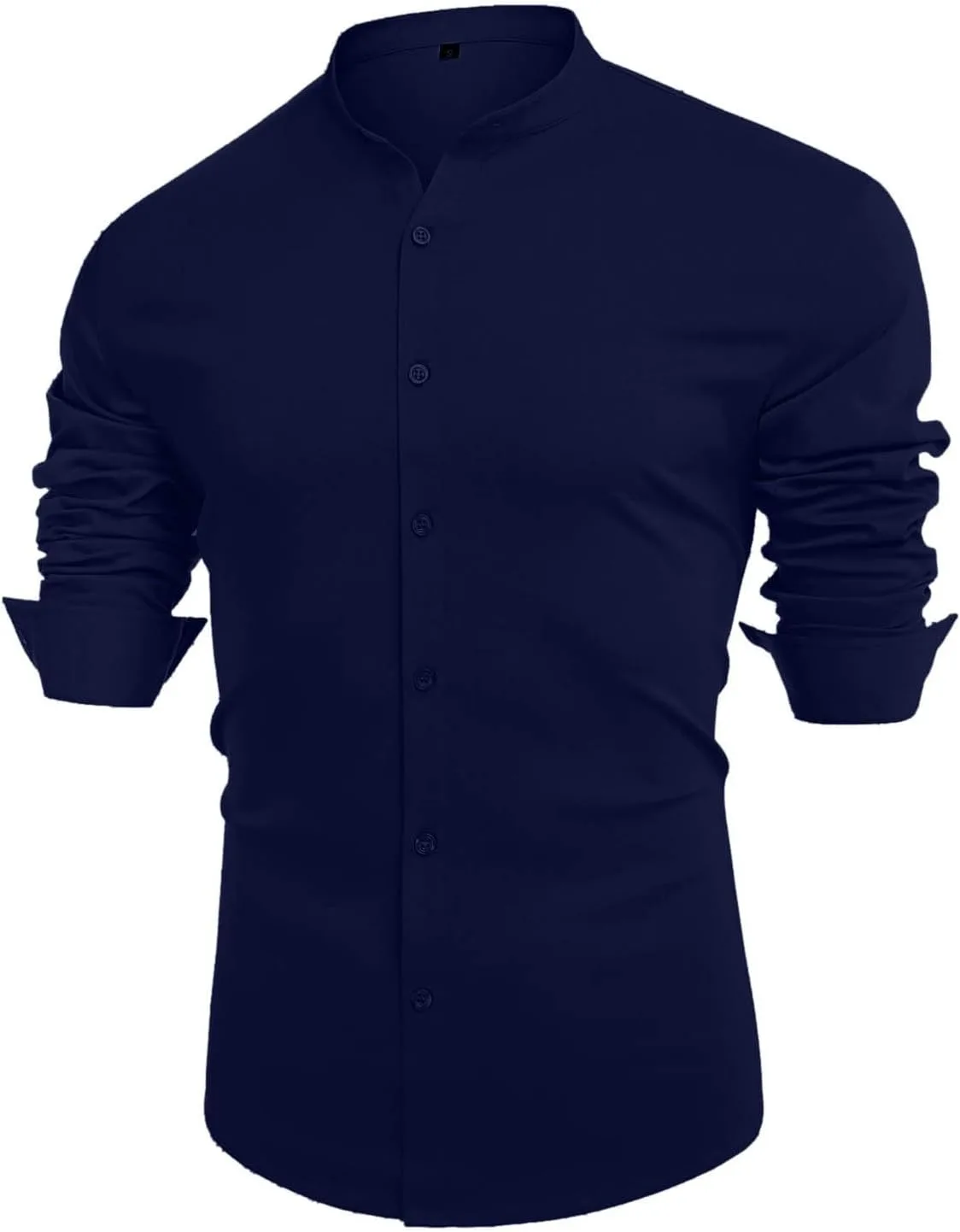 Мужская рубашка Slim Fit для офиса и повседневной носки с удобным отложным воротником на пуговицах Generic, темно-синий — фото 3