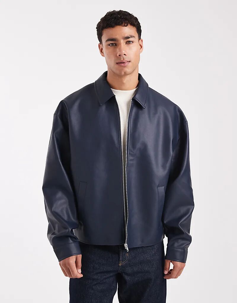 

Куртка из искусственной кожи ASOS DESIGN темно-синего цвета, Синий, Куртка из искусственной кожи ASOS DESIGN темно-синего цвета