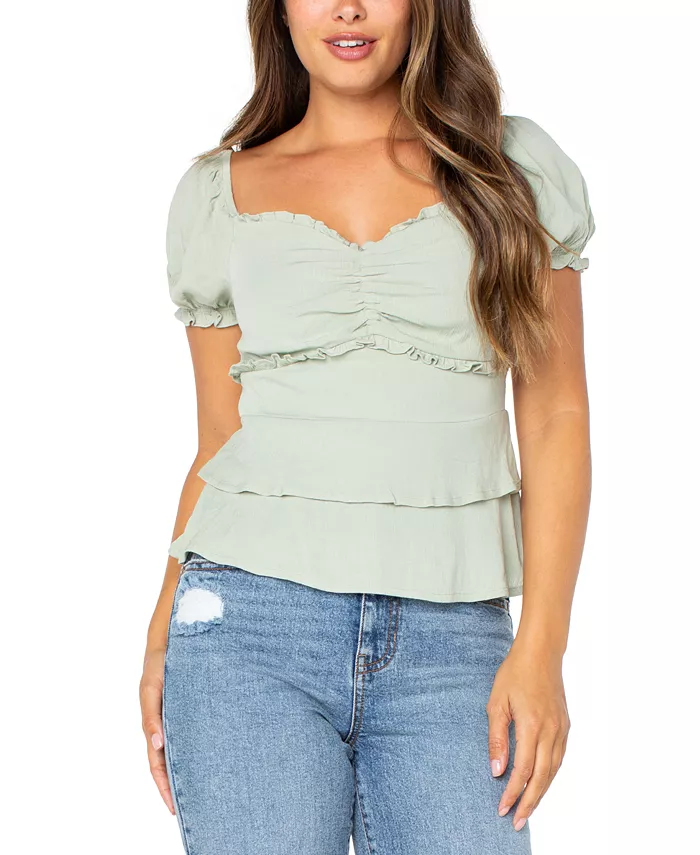 

Женская блузка с ярусами и пышными рукавами Juniors' Tiered Puff-Sleeve Top Celebrity Pink, зеленый
