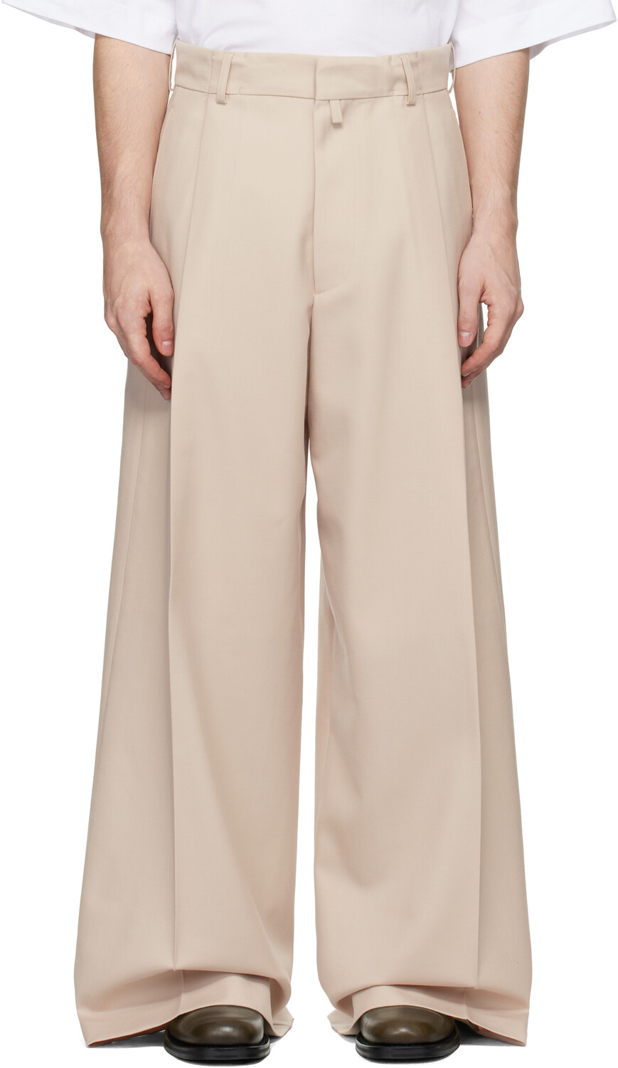 

Бежевые широкие брюки со складками Dries Van Noten