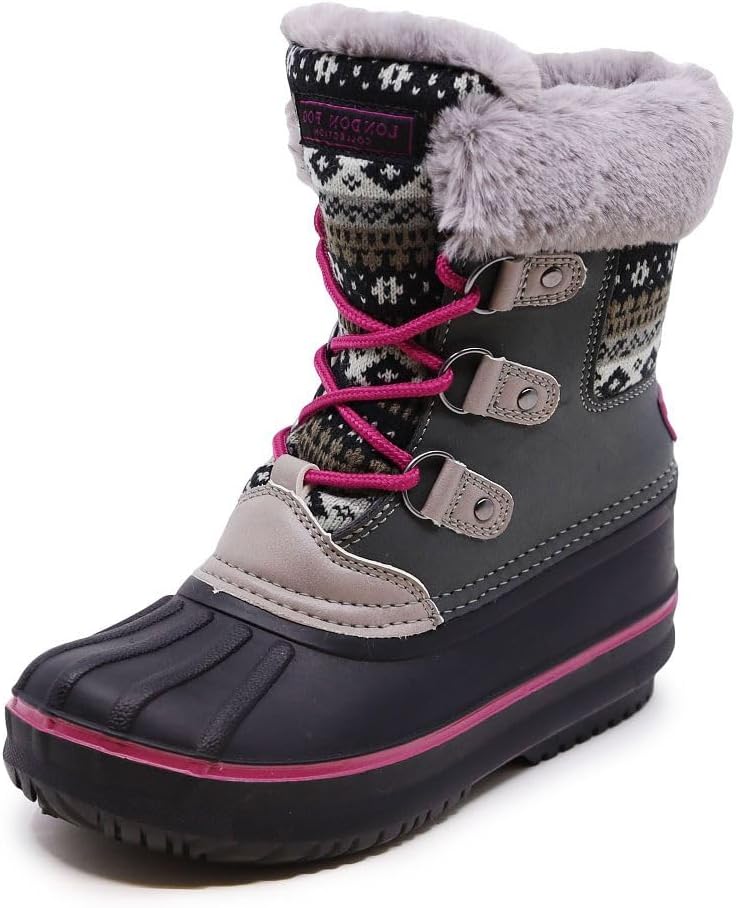 

Девочки LONDON FOG Тоттенхэм Сапоги для холодной погоды с теплой подкладкой и снегозащитой, серый/розовый