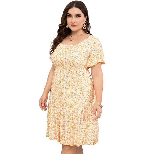 

Платье летнее Plus size с квадратным вырезом и рукавами-фонариками Seoria, Yellow Flower